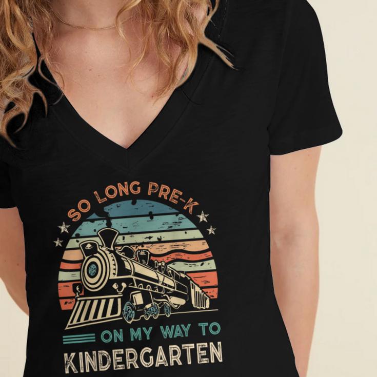 Pre-k Graduation To Kindergarten Retro Vintage Train Kids Women's Jersey Short Sleeve Deep V-Neck Tshirt