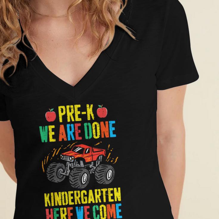 Pre-K Graduation Monster Truck Kindergarten Here We Come Women's Jersey Short Sleeve Deep V-Neck Tshirt