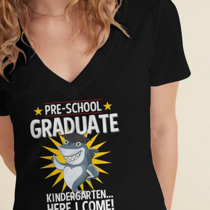 Pre K Graduation Shirts Shark Grad Toddler Women's Jersey Short Sleeve Deep V-Neck Tshirt