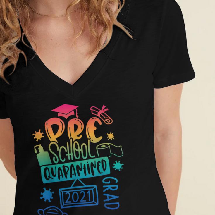 Preschool 2021 Graduate Prek Quarantine Preschool Graduation Women's Jersey Short Sleeve Deep V-Neck Tshirt