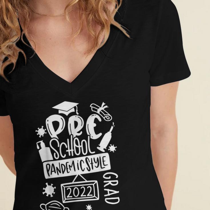 Preschool 2022 Graduate Pandemicstyle Prek3 Prek4 Graduation Women's Jersey Short Sleeve Deep V-Neck Tshirt