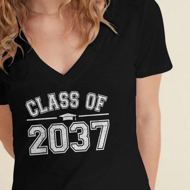 Preschool Class Of 2037 Grow With Me Graduation 2037 Vintage Women's Jersey Short Sleeve Deep V-Neck Tshirt