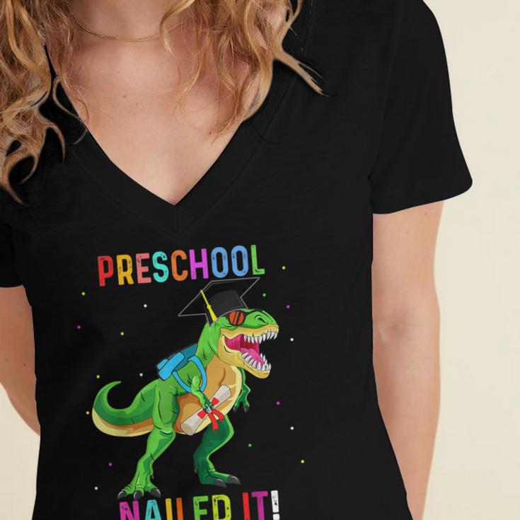 Preschool Graduation Class Of 2022 Graduate Dinosaur Kids Women's Jersey Short Sleeve Deep V-Neck Tshirt