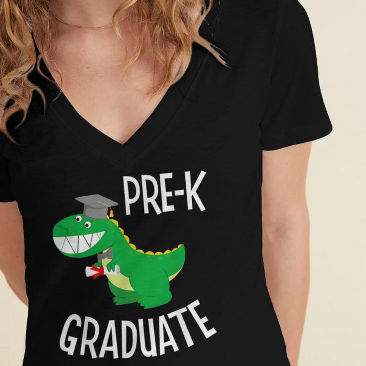 Preschool Graduation Preschooler Dinosaur Pre-K Dino Kids Women's Jersey Short Sleeve Deep V-Neck Tshirt