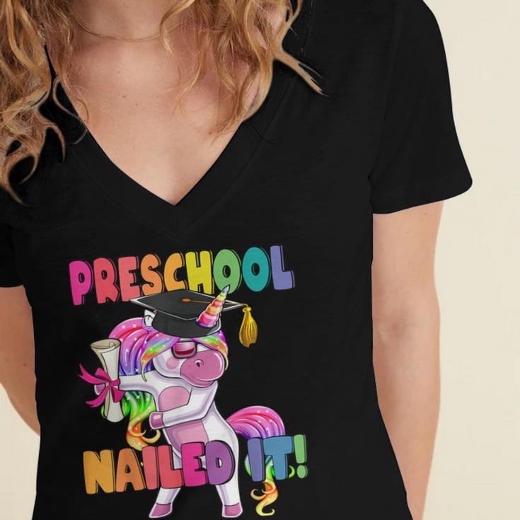 Preschool Nailed It Flossing Unicorn Graduation Shirt Women's Jersey Short Sleeve Deep V-Neck Tshirt
