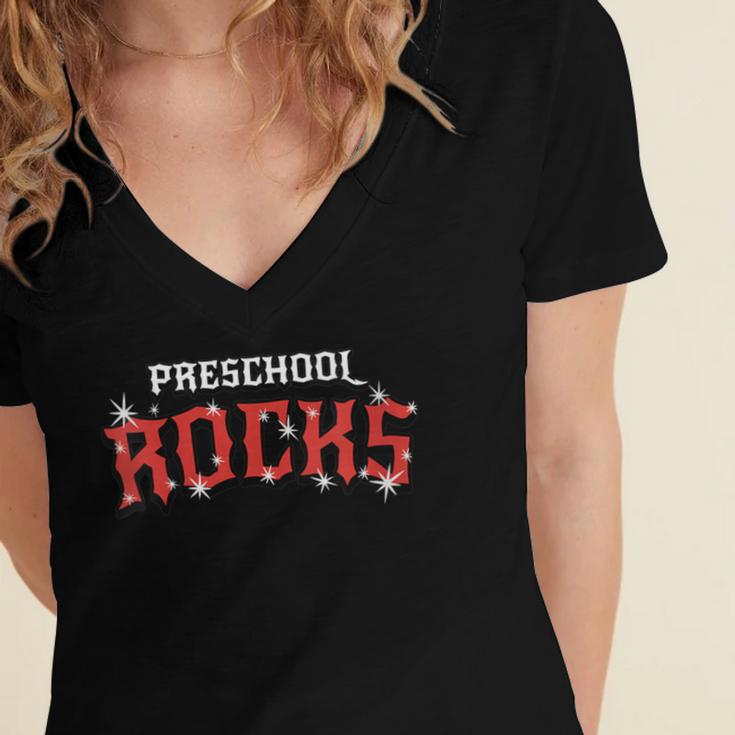 Preschool Rocks Back To School Graduation Teacher Student Women's Jersey Short Sleeve Deep V-Neck Tshirt