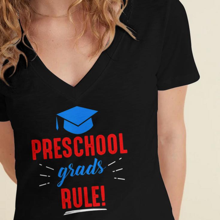 Preschooler Graduation Grad Cap Preschool Grads Rule Women's Jersey Short Sleeve Deep V-Neck Tshirt
