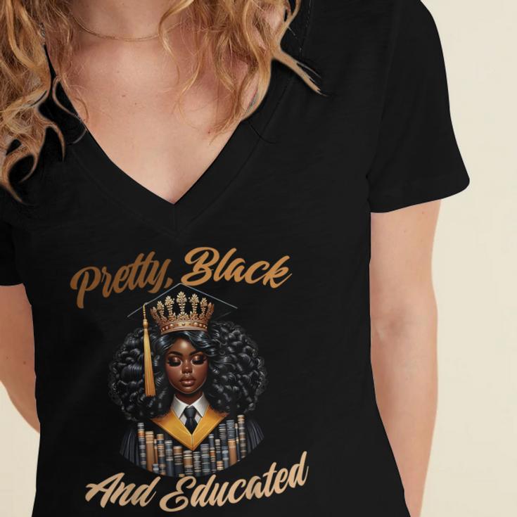 Pretty Educated African American Graduation Class 2024 Women's Jersey Short Sleeve Deep V-Neck Tshirt