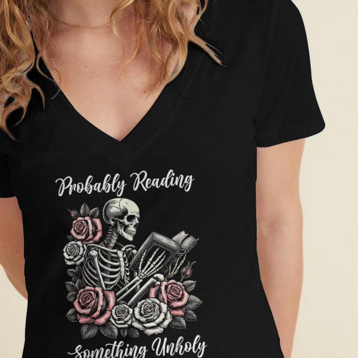 Probably Reading Something Unholy Book Lovers Women's Jersey Short Sleeve Deep V-Neck Tshirt Probably Reading Something Unholy Book Lovers Women's Jersey Short Sleeve Deep V-Neck Tshirt