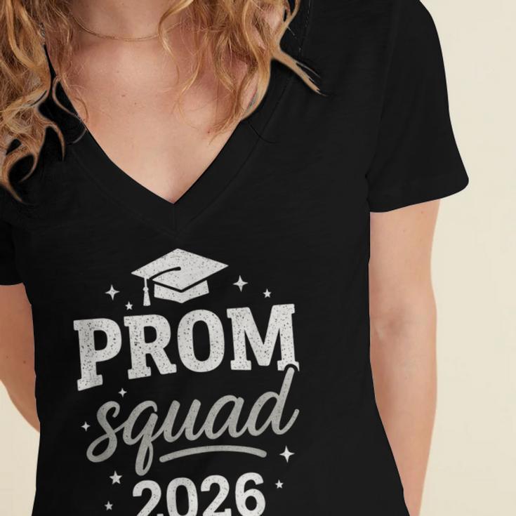 Prom Squad 2026 Graduation Friends Women's Jersey Short Sleeve Deep V-Neck Tshirt