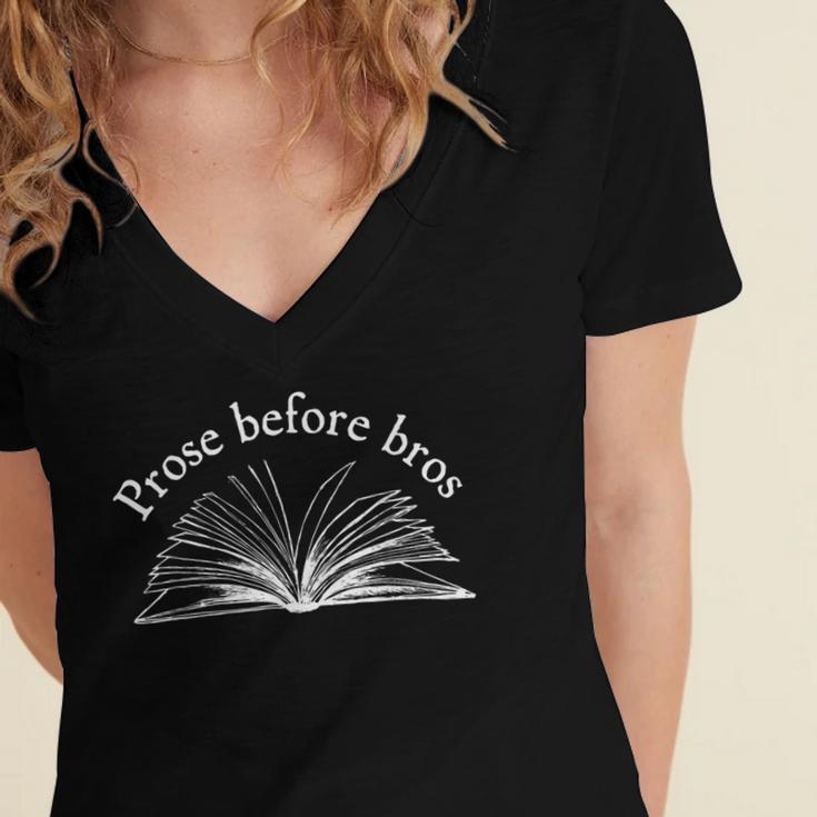 Prose Before Bros Book Lover Literary Reading Women's Jersey Short Sleeve Deep V-Neck Tshirt
