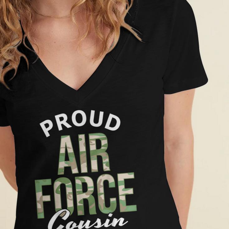 Proud Air Force Cousin Deployment Homecoming Graduation Women's Jersey Short Sleeve Deep V-Neck Tshirt