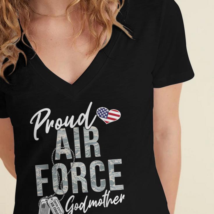 Proud Air Force Godmother US Air Force Graduation Godmother Women's Jersey Short Sleeve Deep V-Neck Tshirt