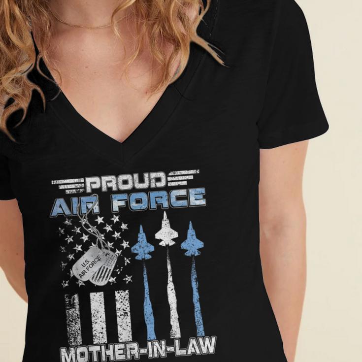 Proud Air Force Mother-In-Law US Air Force Graduation Women's Jersey Short Sleeve Deep V-Neck Tshirt