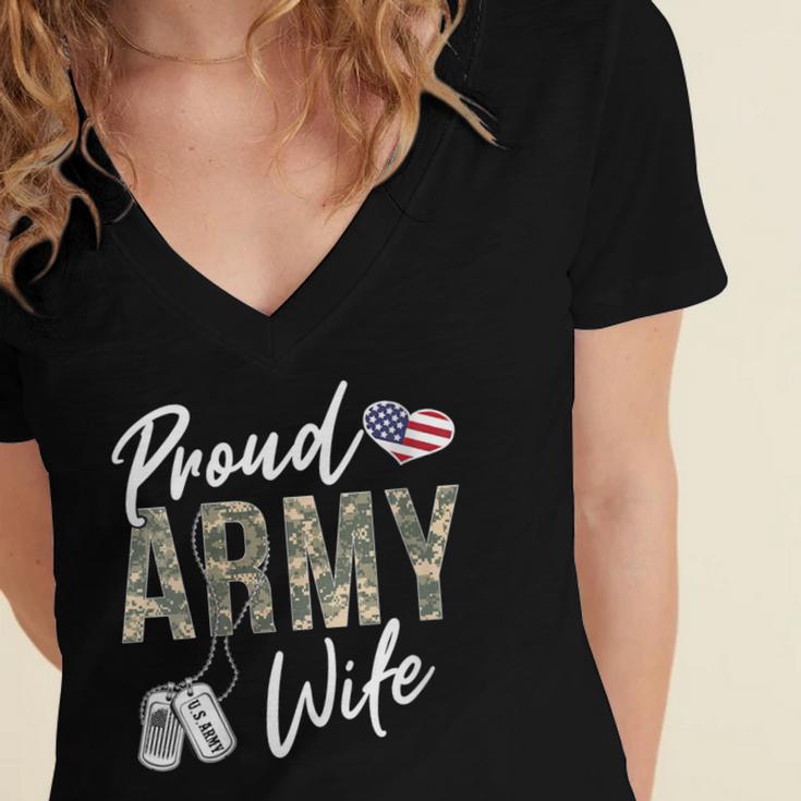 Proud Army Wife Army Graduation Wife US Army Wife Women's Jersey Short Sleeve Deep V-Neck Tshirt