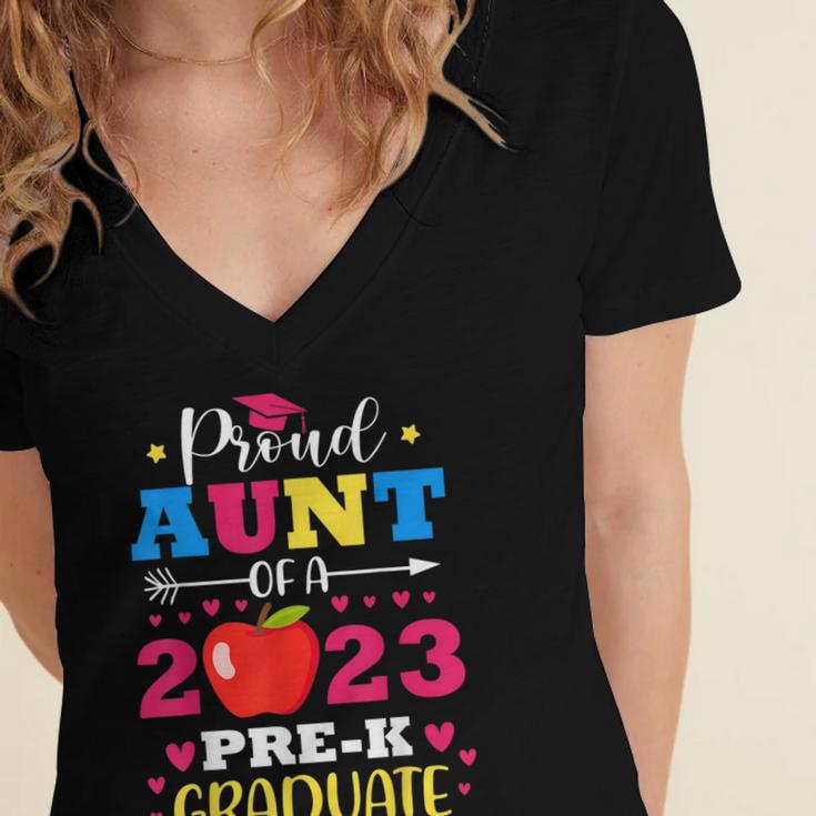 Proud Aunt Of 2023 Pre-K Graduate Senior Graduation Matching Women's Jersey Short Sleeve Deep V-Neck Tshirt