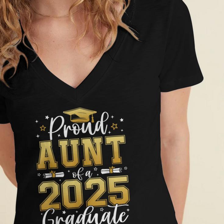 Proud Aunt Of a 2025 Graduate Class Of 2025 Graduation Women Women's Jersey Short Sleeve Deep V-Neck Tshirt