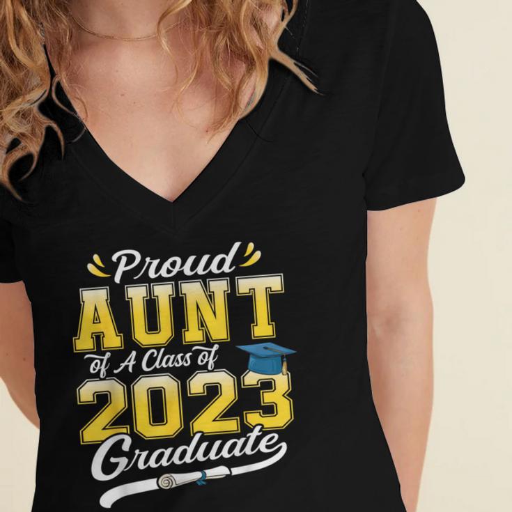 Proud Aunt Of a Class Of 2023 Graduate Senior Graduation Women's Jersey Short Sleeve Deep V-Neck Tshirt