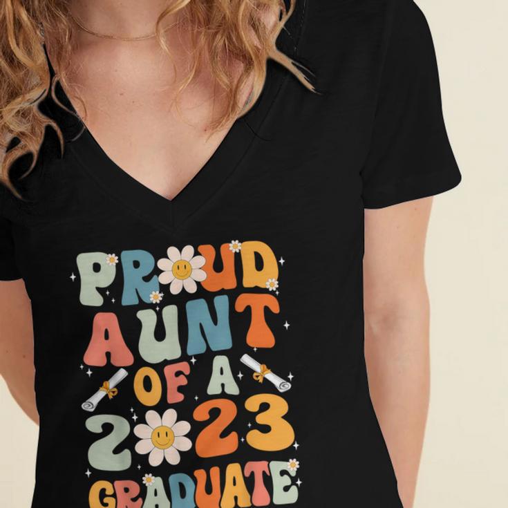 Proud Aunt Of A Class Of 2023 Graduated Graduation Women Women's Jersey Short Sleeve Deep V-Neck Tshirt