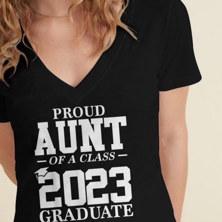 Proud Aunt Graduation Senior 23 Grad Class Of 2023 Women's Jersey Short Sleeve Deep V-Neck Tshirt