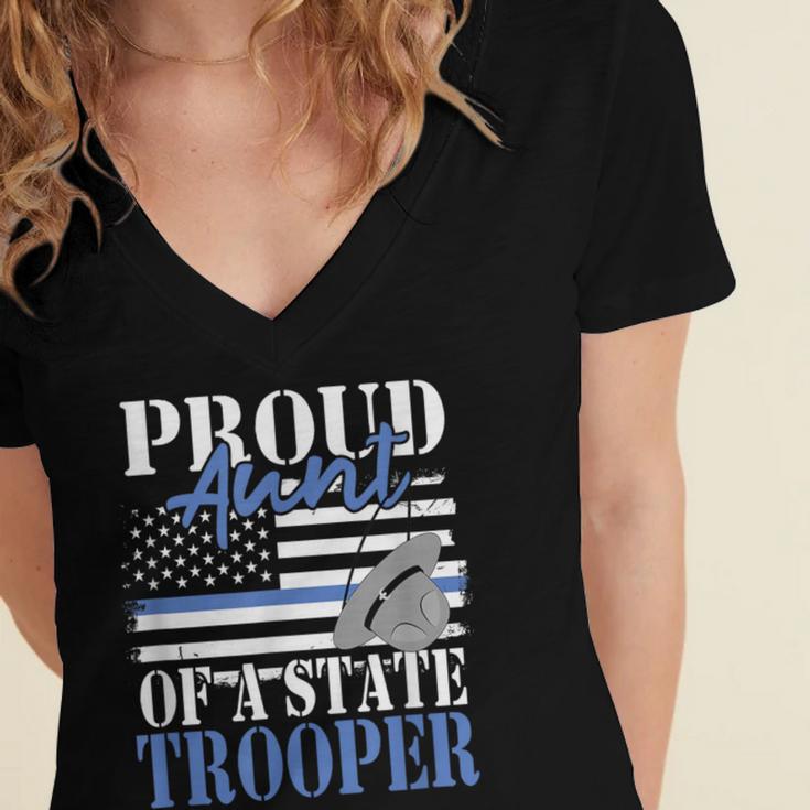 Proud Aunt Of a State Trooper Police Officer Graduation Women's Jersey Short Sleeve Deep V-Neck Tshirt