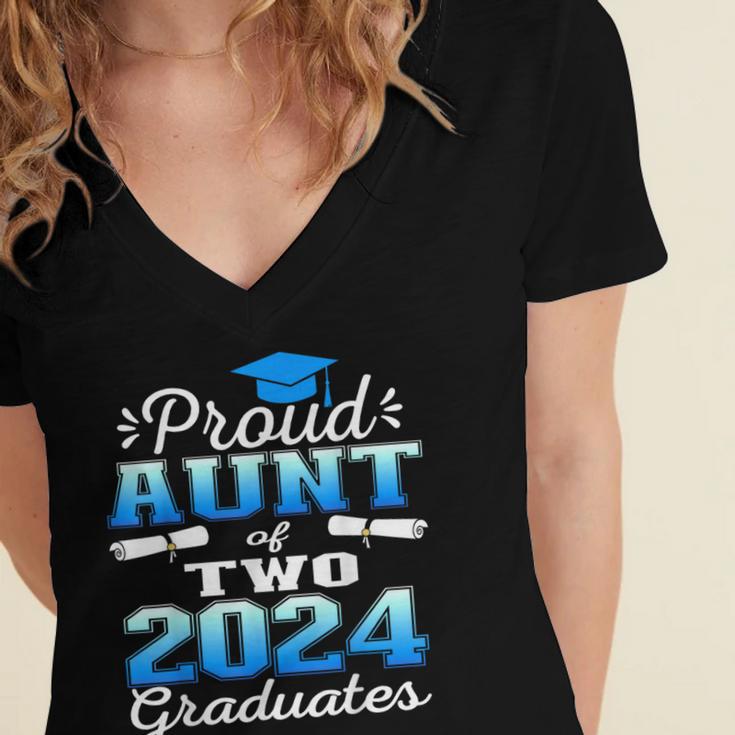 Proud Aunt Of Two 2024 Graduate Class 2024 Graduation Family Women's Jersey Short Sleeve Deep V-Neck Tshirt