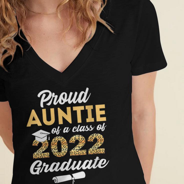 Proud Auntie Of 2022 Graduate Class 2022 Graduation Leopard Women's Jersey Short Sleeve Deep V-Neck Tshirt