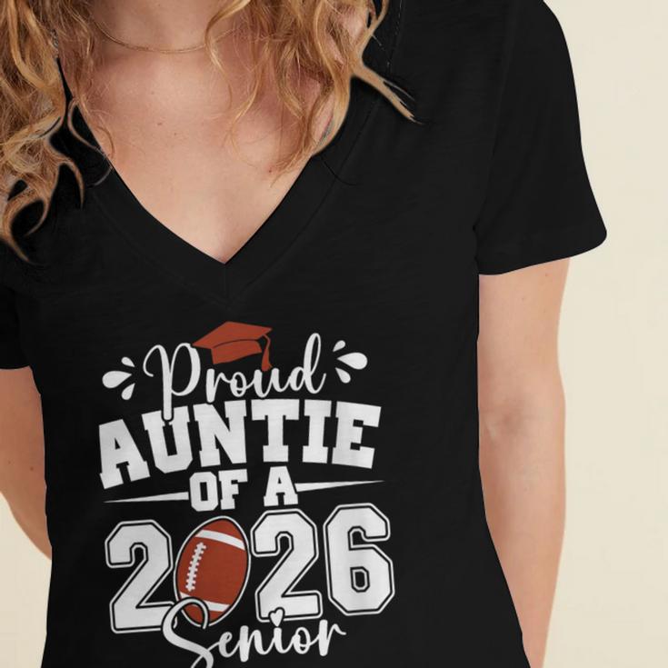 Proud Auntie Of A 2026 Senior Football Graduation Family Women's Jersey Short Sleeve Deep V-Neck Tshirt