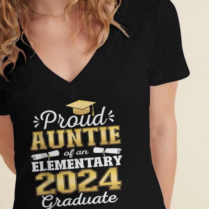 Proud Auntie Of 5th Grade Graduate 2024 Family Graduation Women's Jersey Short Sleeve Deep V-Neck Tshirt