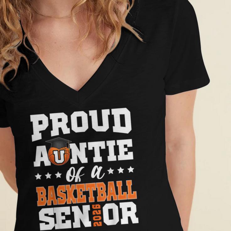 Proud Auntie Of a Basketball Senior 2026 Graduation Gifts Women's Jersey Short Sleeve Deep V-Neck Tshirt