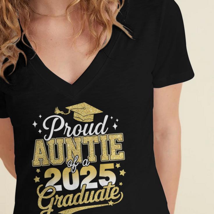 Proud Auntie Of A Class Of 2025 Graduate Senior Graduation Women's Jersey Short Sleeve Deep V-Neck Tshirt