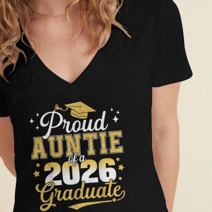 Proud Auntie Of a Class Of 2026 Graduate Senior Graduation Women's Jersey Short Sleeve Deep V-Neck Tshirt