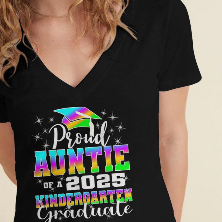 Proud Auntie Of Kindergarten Graduate 2025 Graduation Auntie Women's Jersey Short Sleeve Deep V-Neck Tshirt