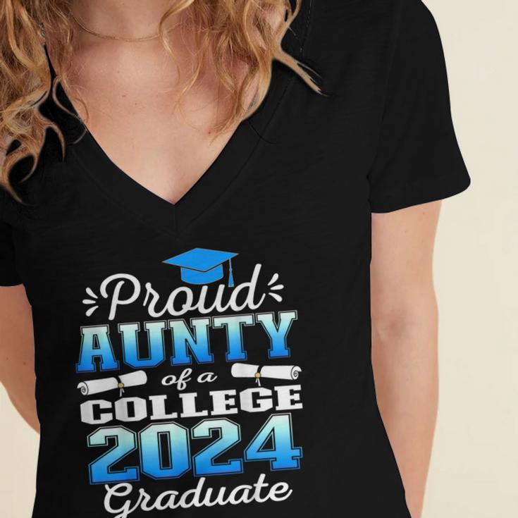 Proud Aunty Of 2024 College Graduate Family 24 Graduation Women's Jersey Short Sleeve Deep V-Neck Tshirt