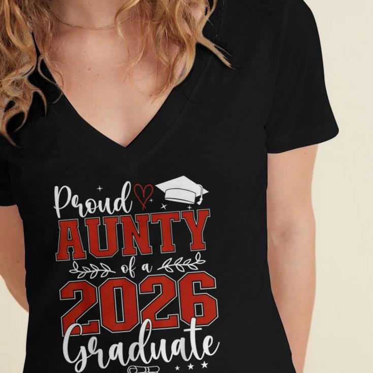 Proud Aunty Of a Class Of 2026 Graduate Senior Graduation Women's Jersey Short Sleeve Deep V-Neck Tshirt
