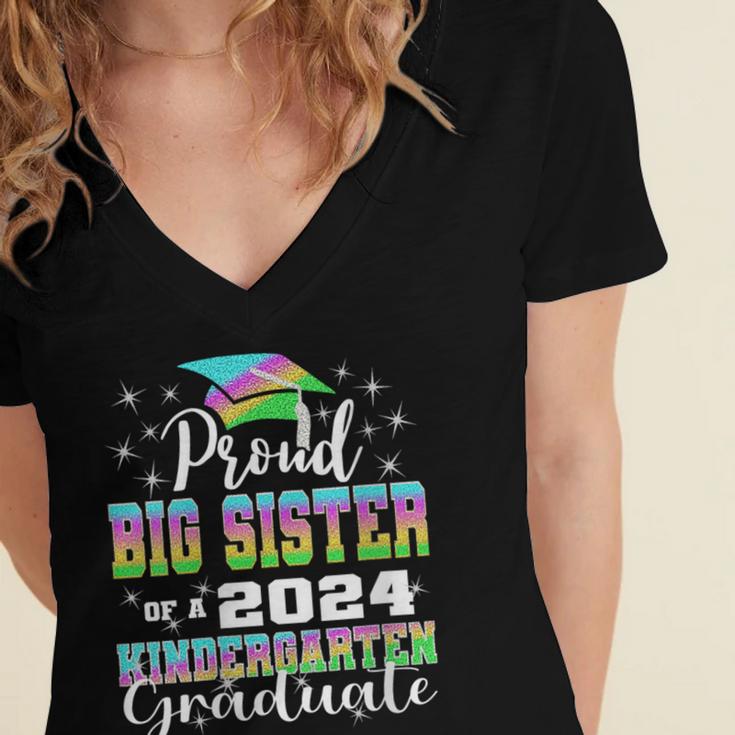 Proud Big Sister Of Kindergarten Graduate 2024 Graduation Women's Jersey Short Sleeve Deep V-Neck Tshirt