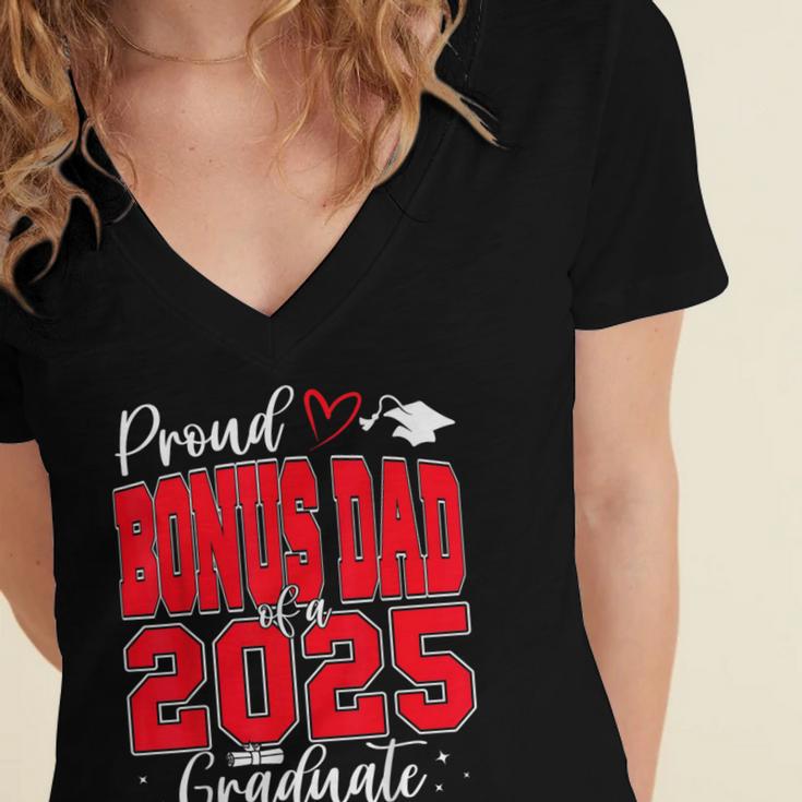 Proud Bonus Dad Of a Class Of 2025 Graduate Graduation Women's Jersey Short Sleeve Deep V-Neck Tshirt