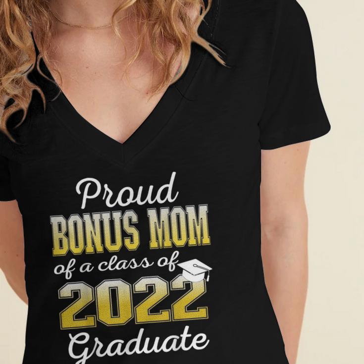 Proud Bonus Mom Of 2022 Graduate Class 2022 Graduation 22 Women's Jersey Short Sleeve Deep V-Neck Tshirt