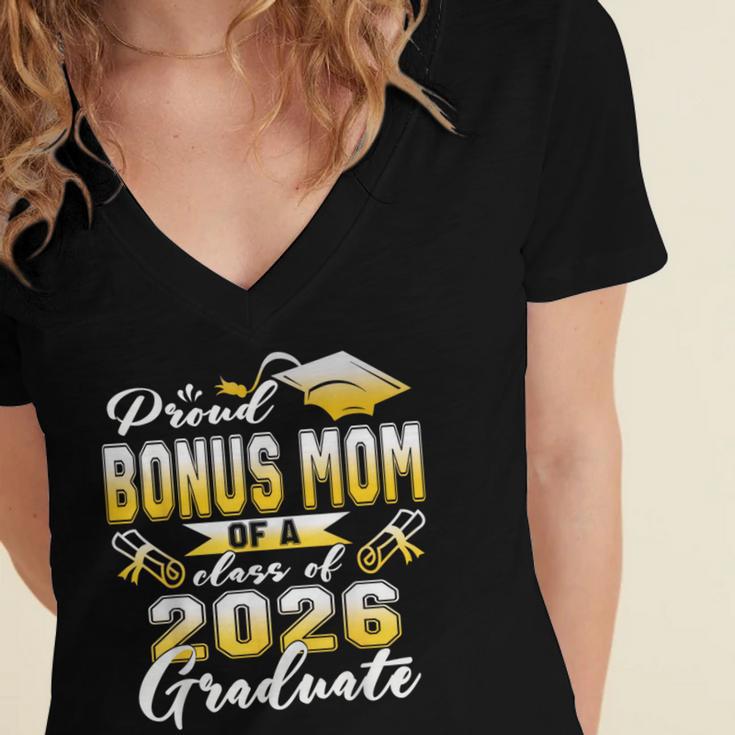 Proud Bonus Mom Of a Class Of 2026 Graduate Graduation 2026 Women's Jersey Short Sleeve Deep V-Neck Tshirt