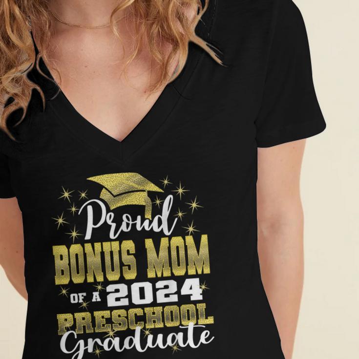Proud Bonus Mom Of Pre School Graduate 2024 Graduation Bonus Women's Jersey Short Sleeve Deep V-Neck Tshirt