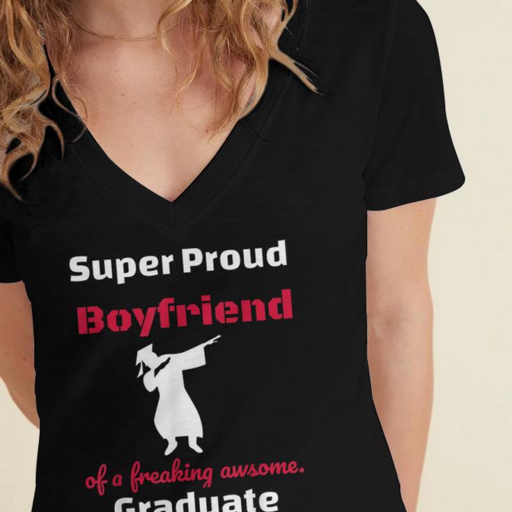 Proud Boyfriend Of 2018 Graduate Dabbing Graduation Women's Jersey Short Sleeve Deep V-Neck Tshirt