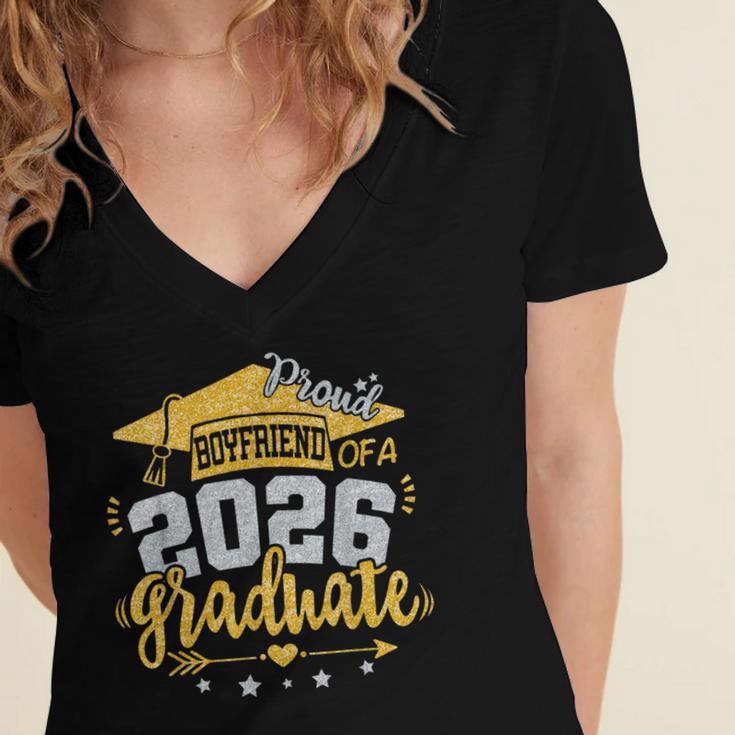 Proud Boyfriend Of A 2026 Graduate Grad Senior Graduation Women's Jersey Short Sleeve Deep V-Neck Tshirt