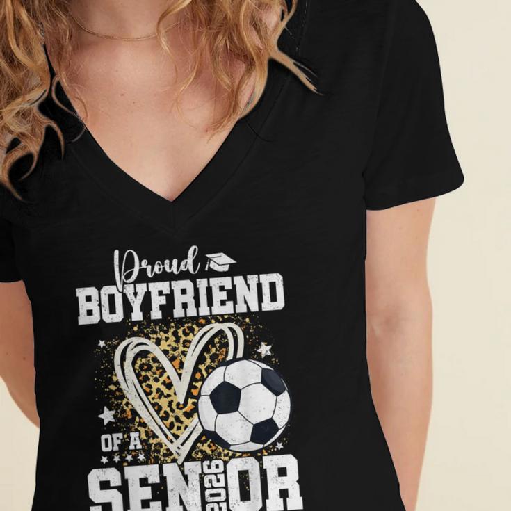 Proud Boyfriend Of A 2026 Senior Soccer Graduation Leopard Women's Jersey Short Sleeve Deep V-Neck Tshirt