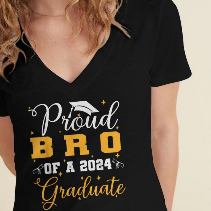 Proud Bro Of A Class Of 2024 Graduate Senior Graduation Women's Jersey Short Sleeve Deep V-Neck Tshirt