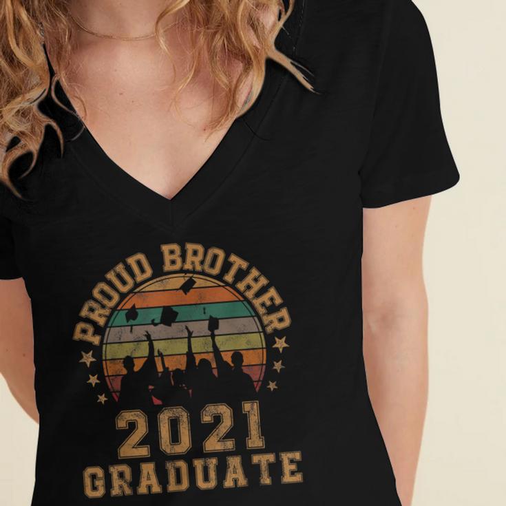 Proud Brother Of 2021 Graduate Senior 21 Vintage Graduation Women's Jersey Short Sleeve Deep V-Neck Tshirt