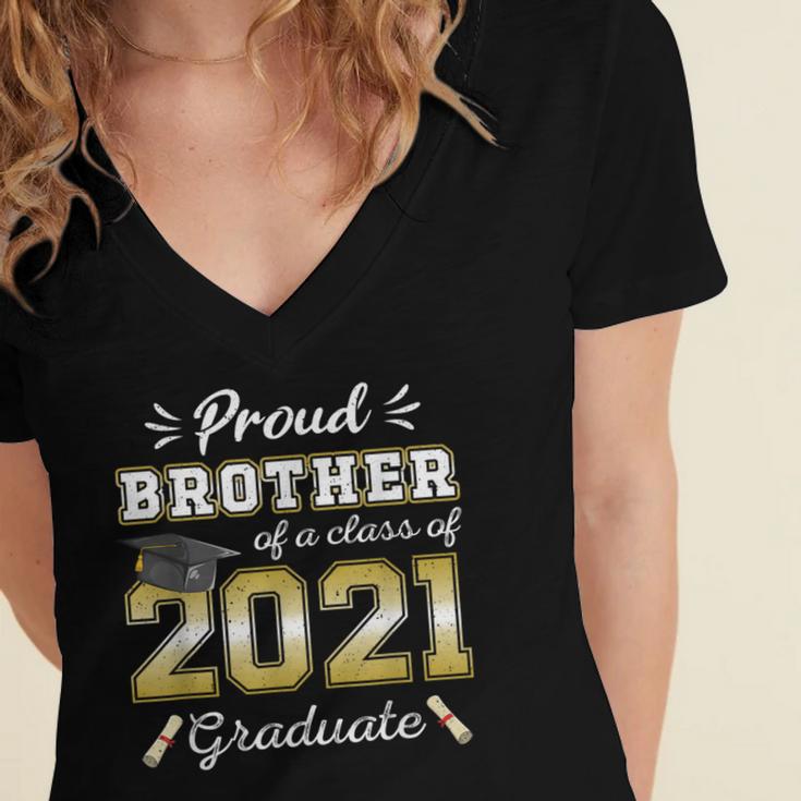 Proud Brother Class Of 2021 Graduate Senior 21 Graduation Women's Jersey Short Sleeve Deep V-Neck Tshirt