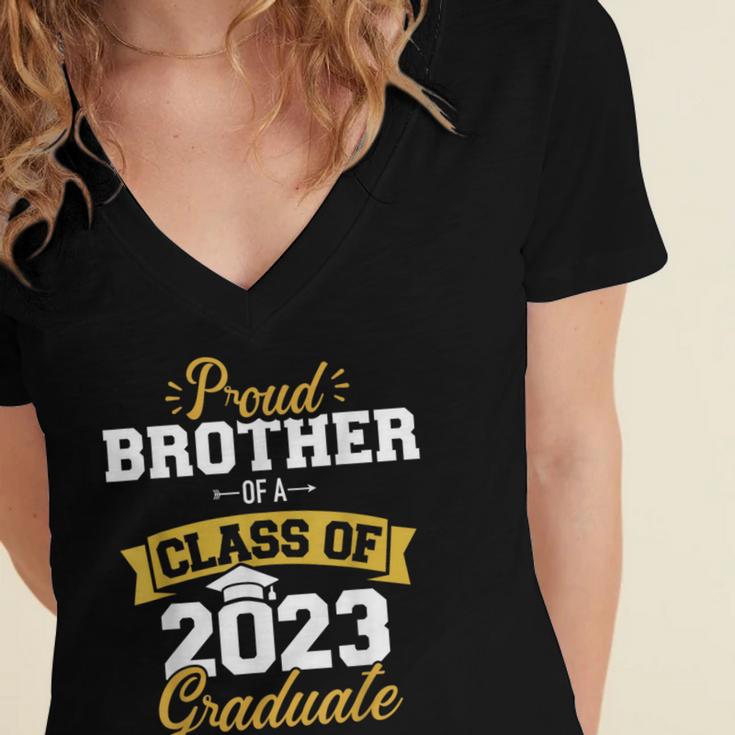 Proud Brother Of a Class Of 2023 Graduate Senior Graduation Women's Jersey Short Sleeve Deep V-Neck Tshirt