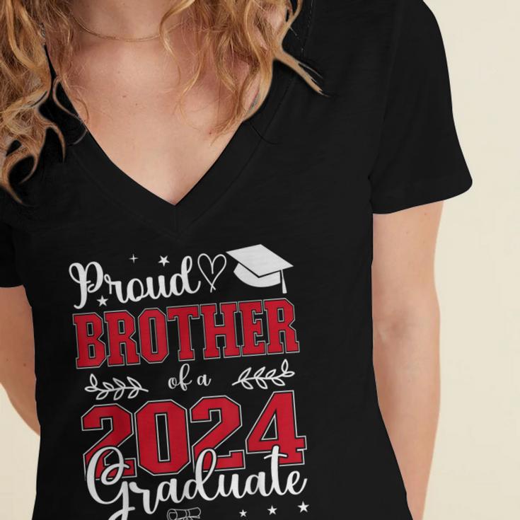 Proud Brother Of a Class Of 2024 Graduate For Graduation Women's Jersey Short Sleeve Deep V-Neck Tshirt