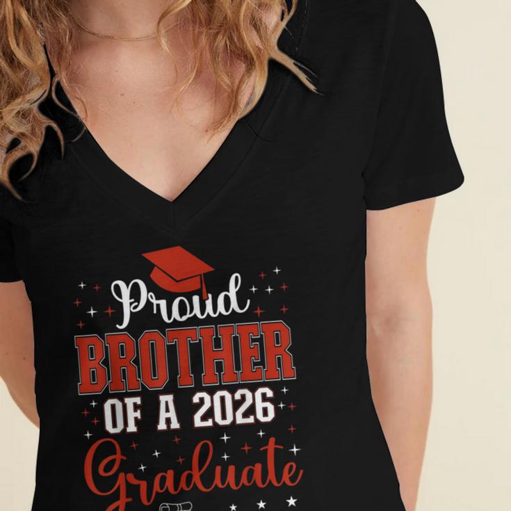 Proud Brother Of a Class Of 2026 Graduate For Graduation Women's Jersey Short Sleeve Deep V-Neck Tshirt