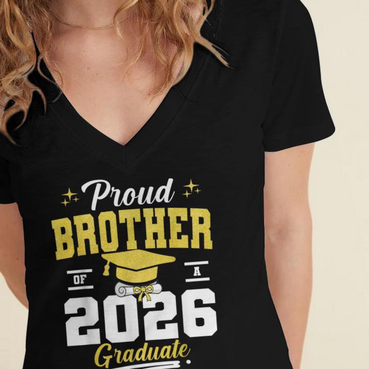 Proud Brother Of a Class Of 2026 Graduate Senior Graduation Women's Jersey Short Sleeve Deep V-Neck Tshirt